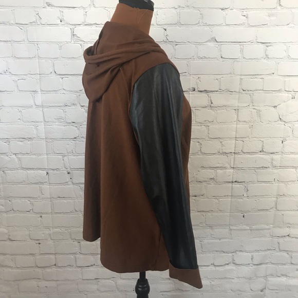 Linea Leisure Zip Hoodie Faux Leather Sleeves L - Picture 4 of 8